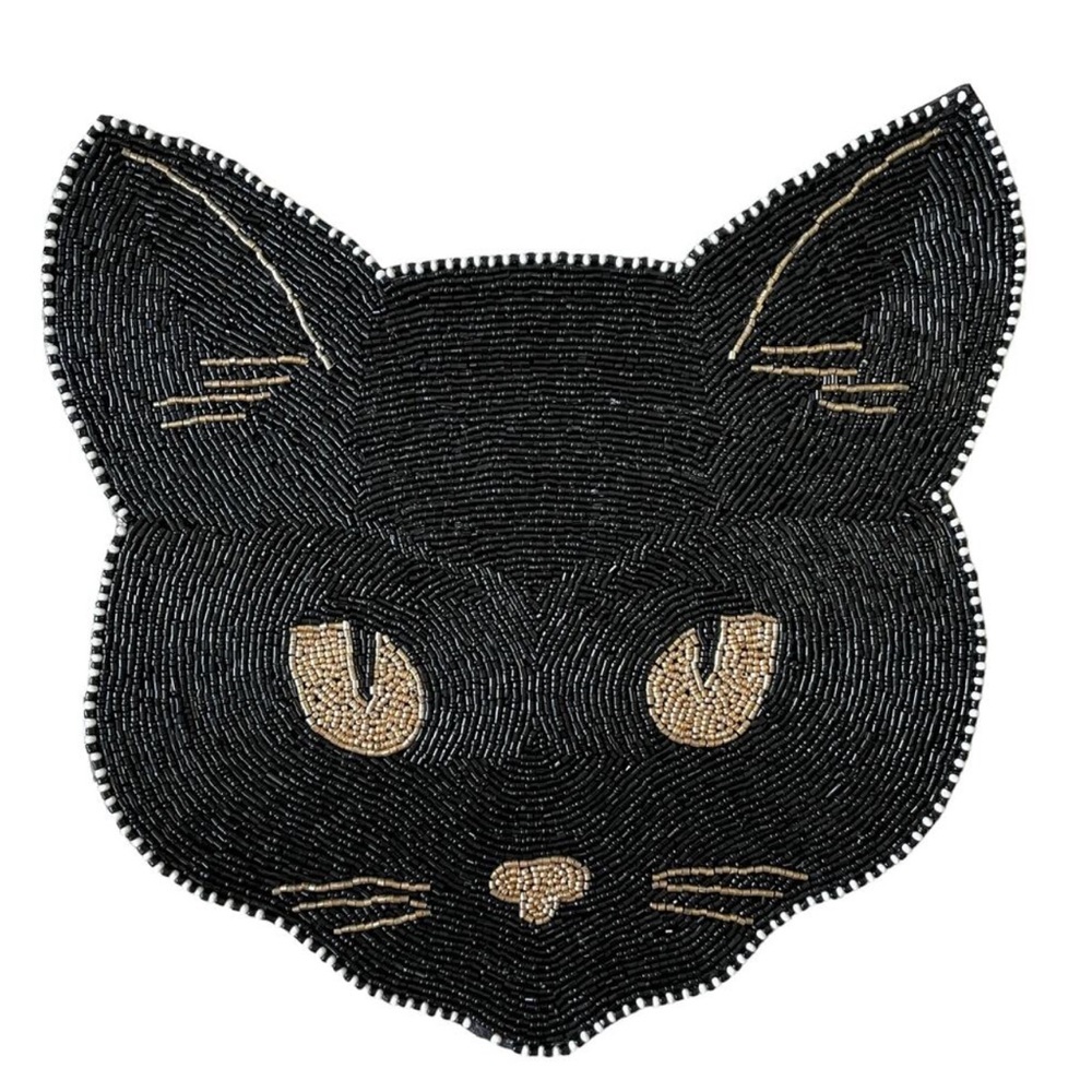 BLACK CAT Beaded Placemat 14" Spooky Halloween Decor CHRISTIAN LACROIX  New